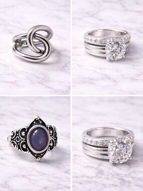 Silver Ring Set Bundle Trendy Statement & Stackable Vintage Adjustable Rings